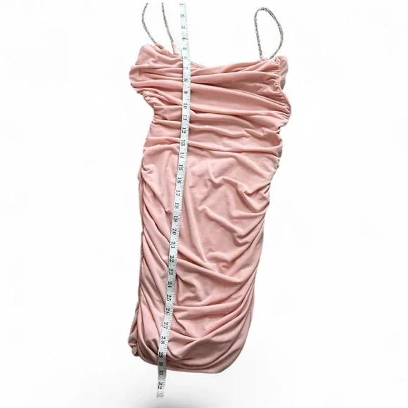 Lucy in the Sky Marsha Rhinestone Blush Pink Ruched Bodycon Mini Dress - Picture 7 of 8